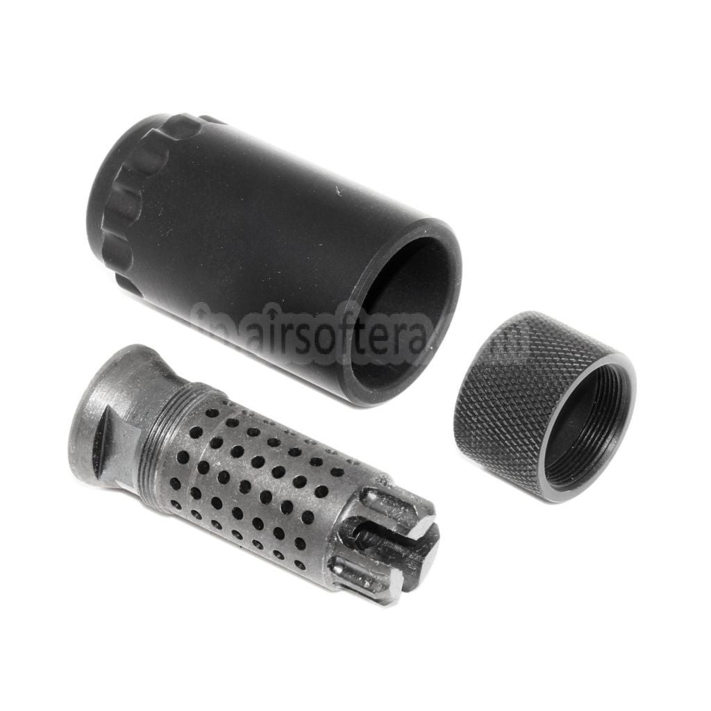 5KU 7.62テーパーマウント フラッシュコンプ&ブラストシールド フラッシュハイダー -14mm CCW 反時計回りネジバレルライフル用 ブラック