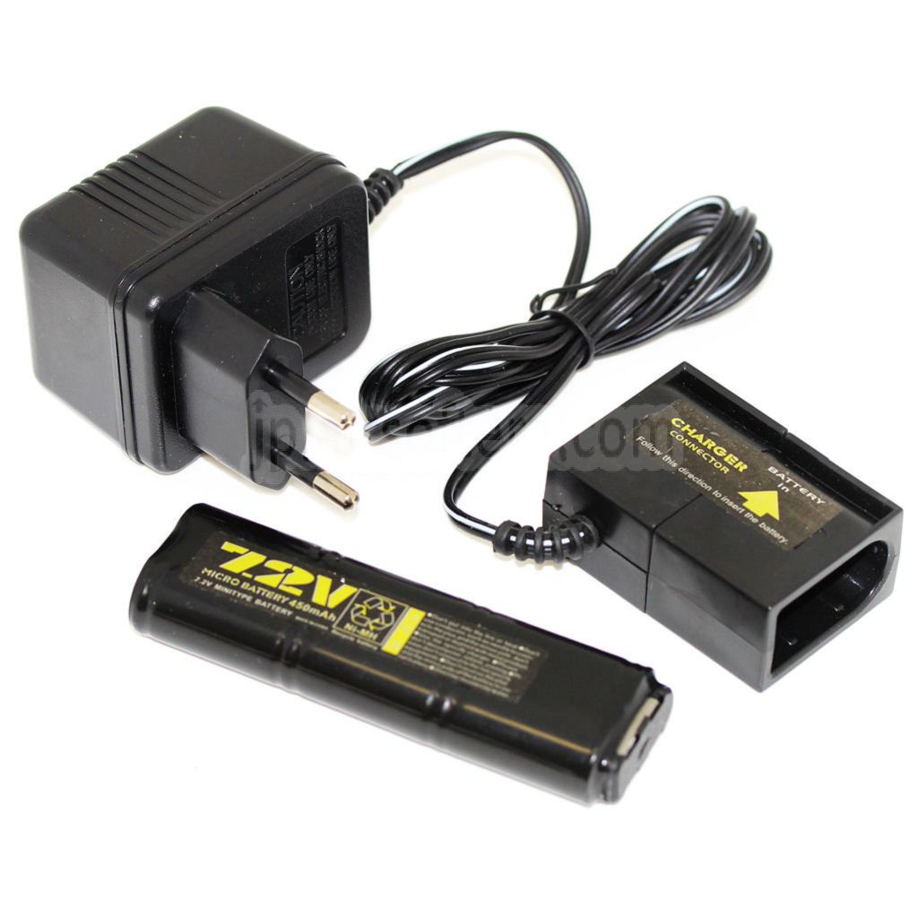 WELL 7.2V 450mAh Ni-MHバッテリーと220V EUプラグ充電器（Vz61 SCORPION / MP7 / MAC10 / R2 / R4 AEGエアガンに対応）