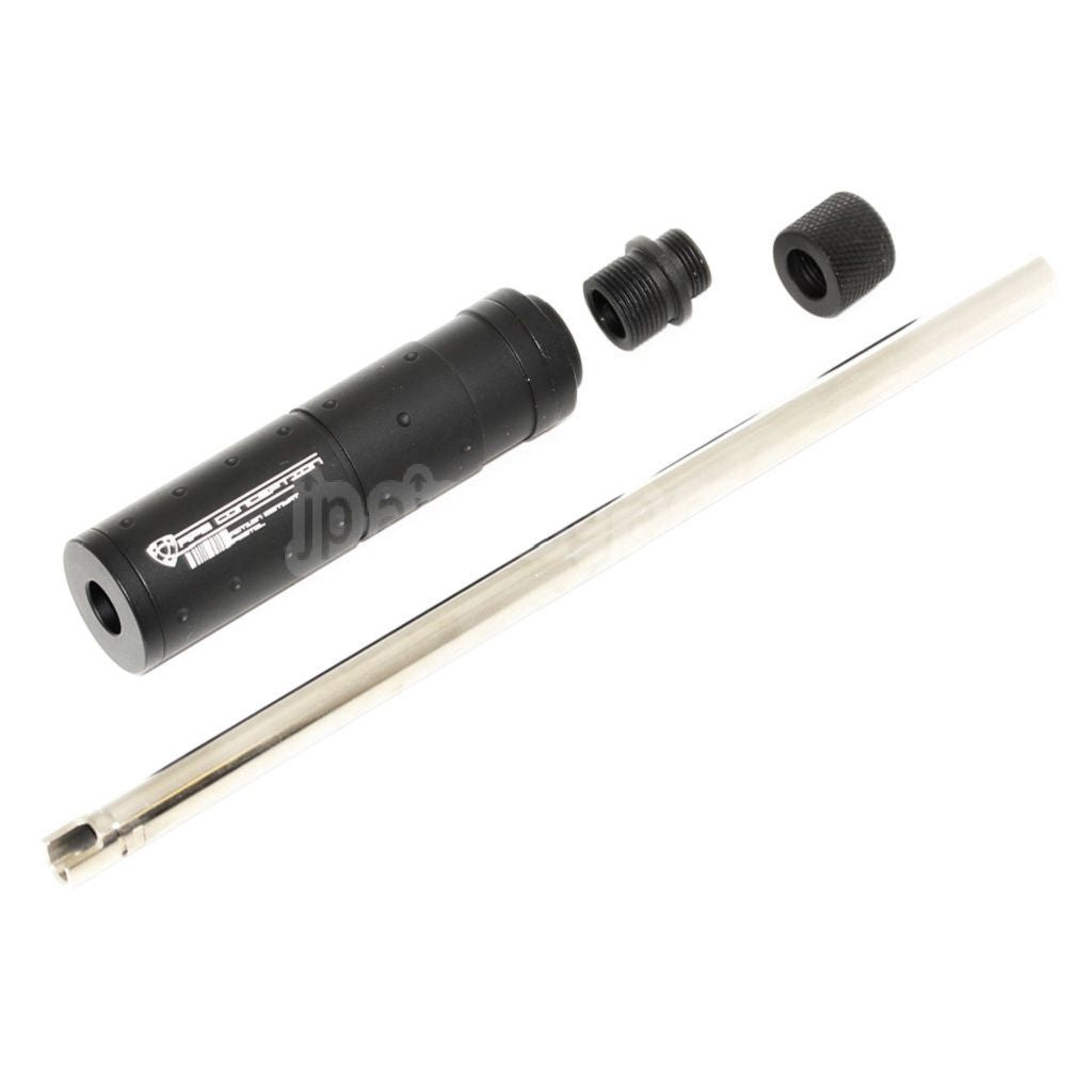 APS 6.03mm 190mm パワーアップ延長インナーバレルとサイレンサー、アダプター付き（-12mm 反時計回りから-14mm 反時計回り）ACP601 ブラックホーネットシリーズ GBBピストルに適合