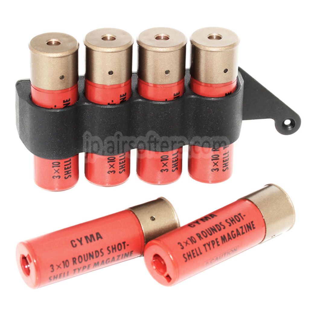 CYMA 6個入り プラスチック製 ショットガン スペアシェルマガジン 4発キャリア付き CYMA 東京マルイ M870 ショットガン エアソフトガン対応