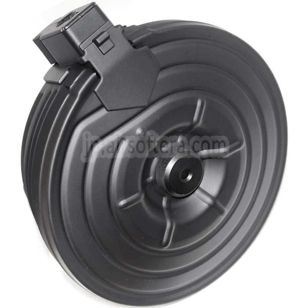 CYMA 2500発 鋼板製ワイヤード&サウンドコントロール電動ドラムマガジン EU 220V プラグ付き充電器 AK シリーズ AEG ライフル エアソフトガン対応 ブラック