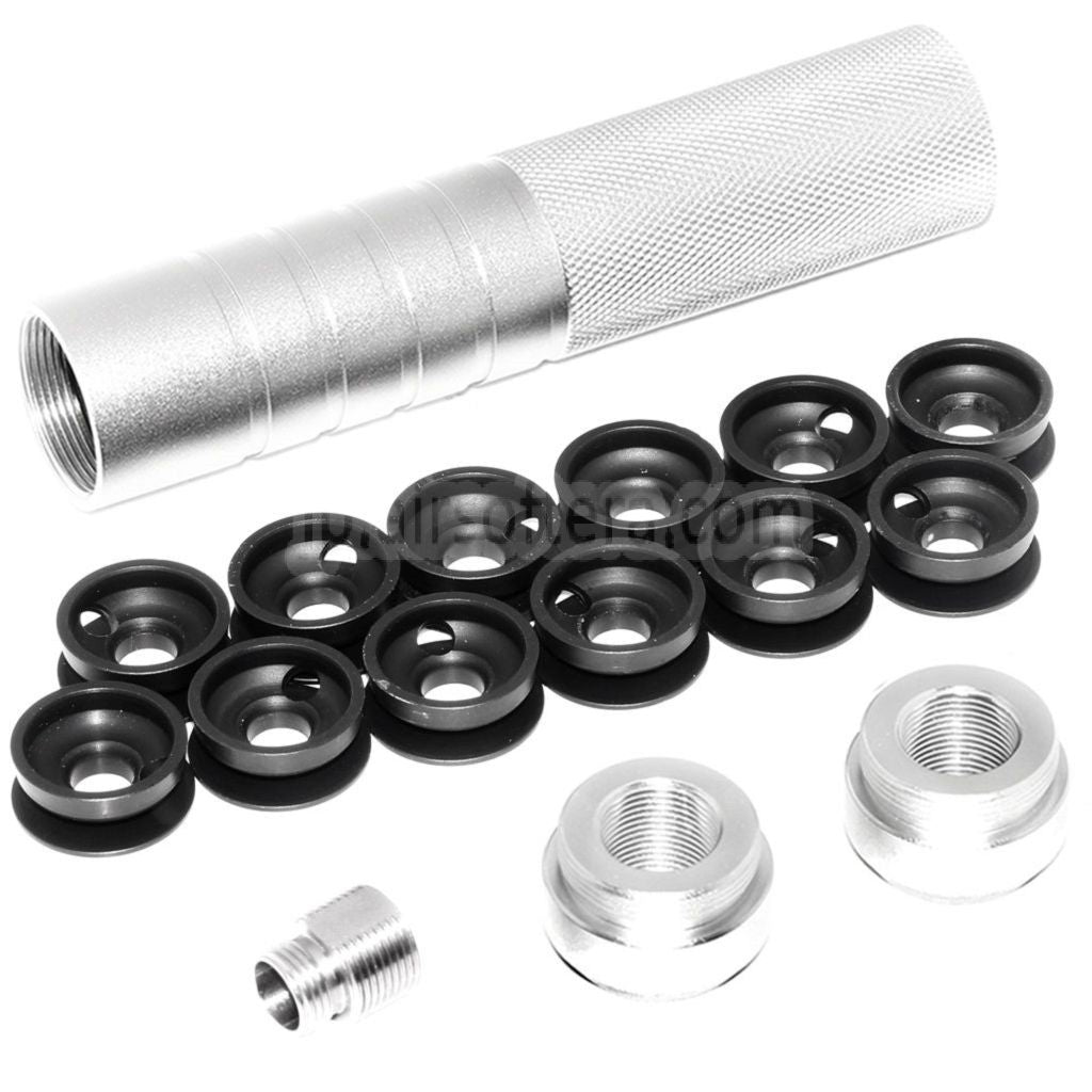 146mm 5.75インチ ノイズダンピングボウル サプレッサー サイレンサー（+/-14mm 時計回り/反時計回りネジ付きバレル）