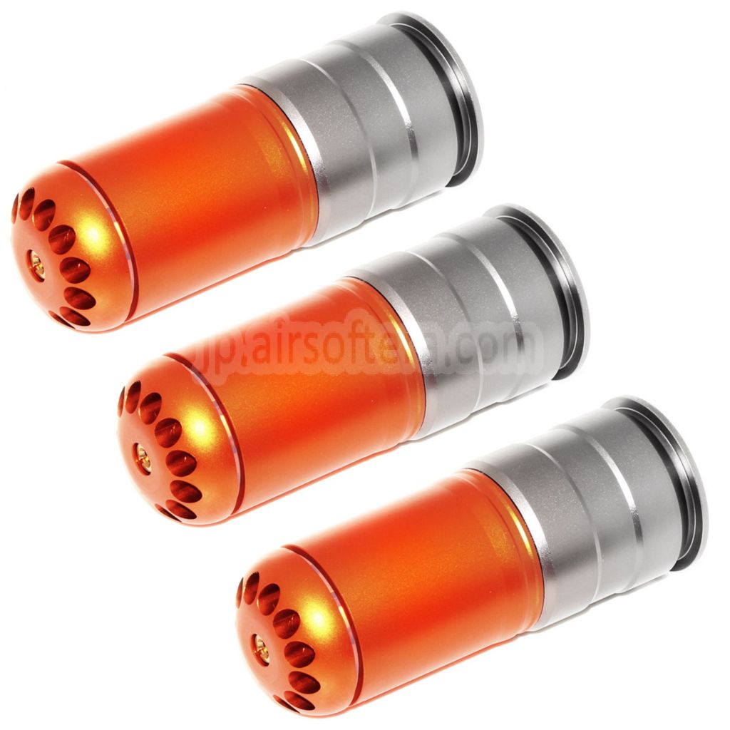 KING ARMS 120発40mm CO2グレネードガスカートリッジシェル 3個入り バージョンIII オレンジレッド/グレー