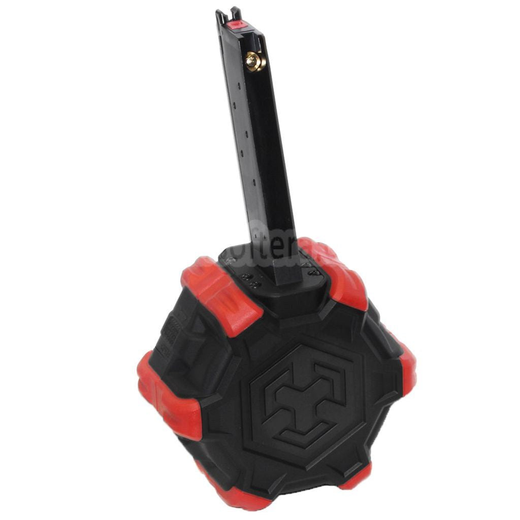 ARMORER WORKS AW カスタム 350発ガスアダプティブドラムマガジン EMG SAI RED / AW NEシリーズ / WE (WE-TECH) シングルスタック 1911 GBBピストル対応