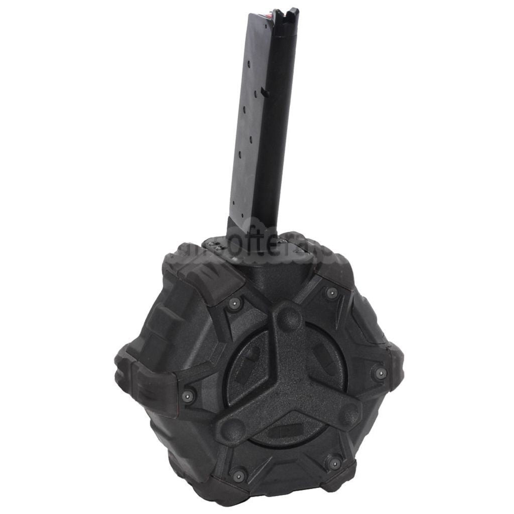 ARMORER WORKS AW カスタム 350発ガスアダプティブドラムマガジン EMG SAI RED / AW NEシリーズ / WE (WE-TECH) シングルスタック 1911 GBBピストル対応