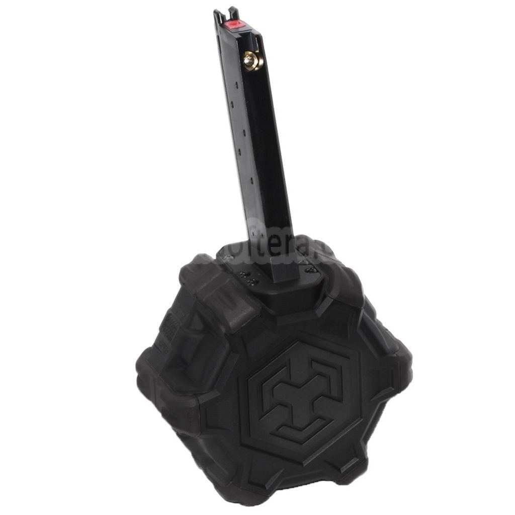 ARMORER WORKS AW カスタム 350発ガスアダプティブドラムマガジン EMG SAI RED / AW NEシリーズ / WE (WE-TECH) シングルスタック 1911 GBBピストル対応