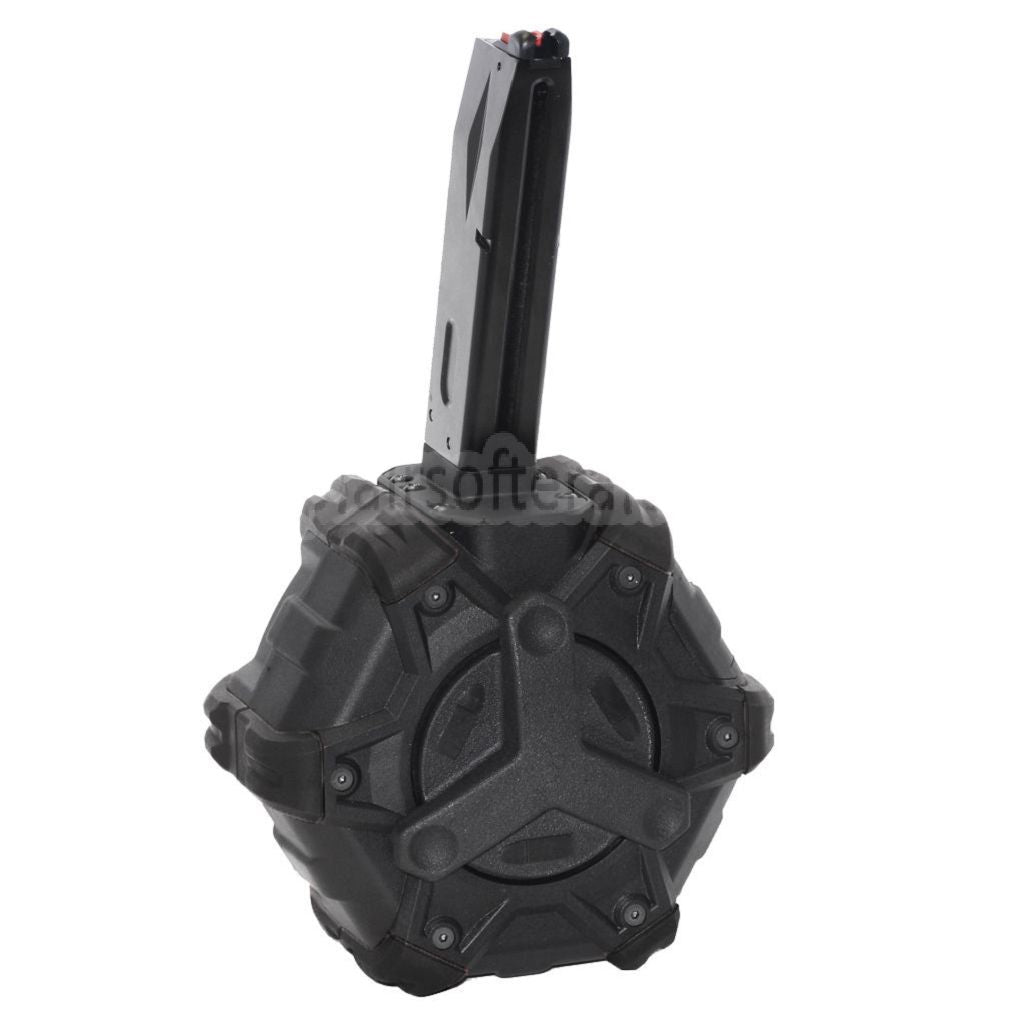 ARMORER WORKS AW カスタム 350発ガスアダプティブドラムマガジン AW MBシリーズ / KJW / WE (WE-TECH) / 東京マルイ M9 M92 GBBピストル対応