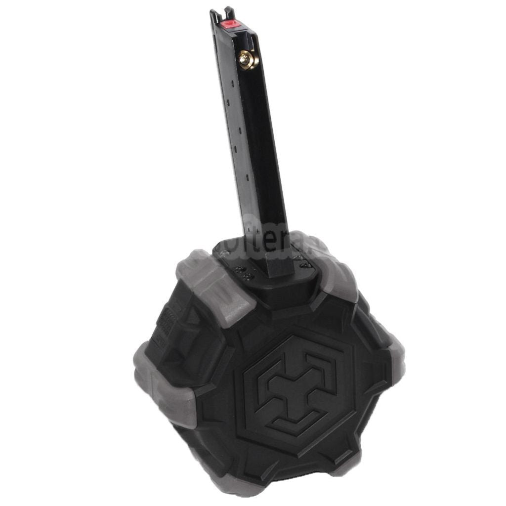 ARMORER WORKS AW カスタム 350発ガスアダプティブドラムマガジン EMG SAI RED / AW NEシリーズ / WE (WE-TECH) シングルスタック 1911 GBBピストル対応