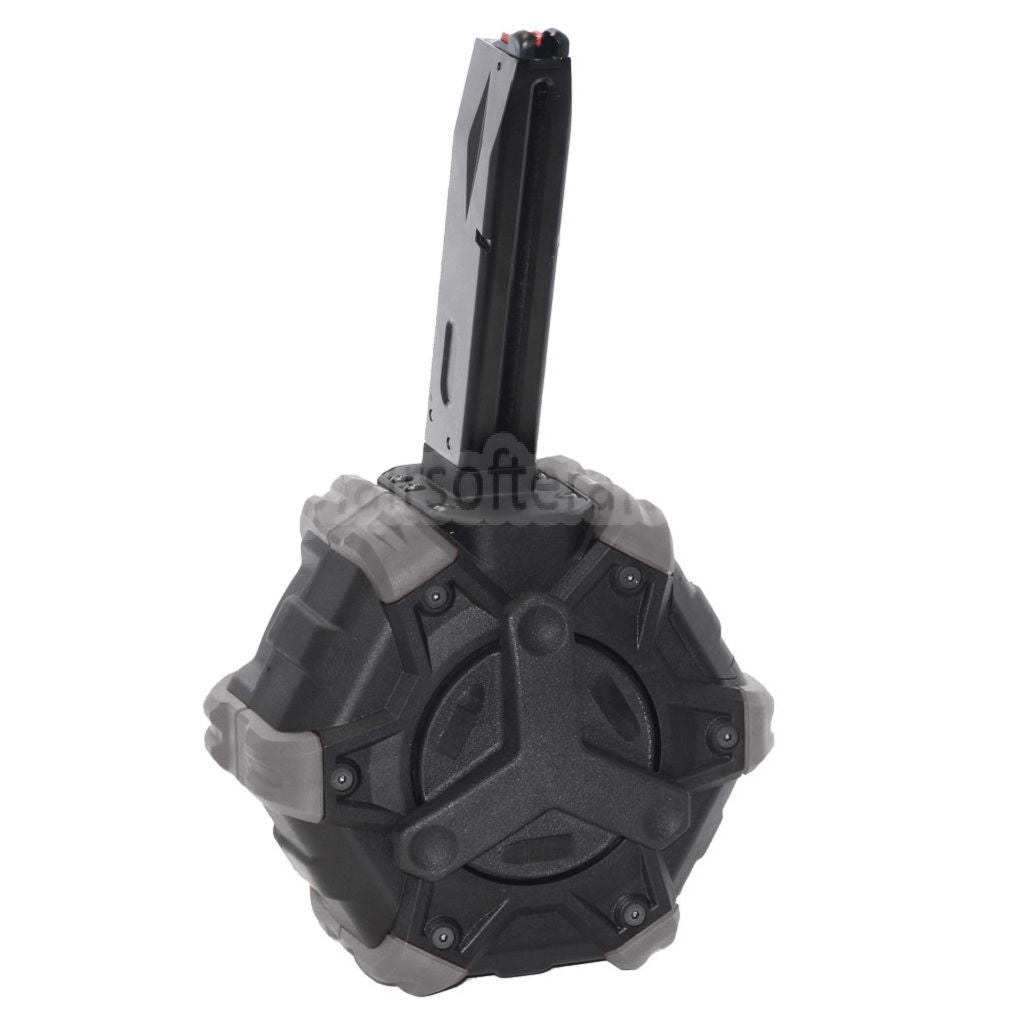 ARMORER WORKS AW カスタム 350発ガスアダプティブドラムマガジン AW MBシリーズ / KJW / WE (WE-TECH) / 東京マルイ M9 M92 GBBピストル対応