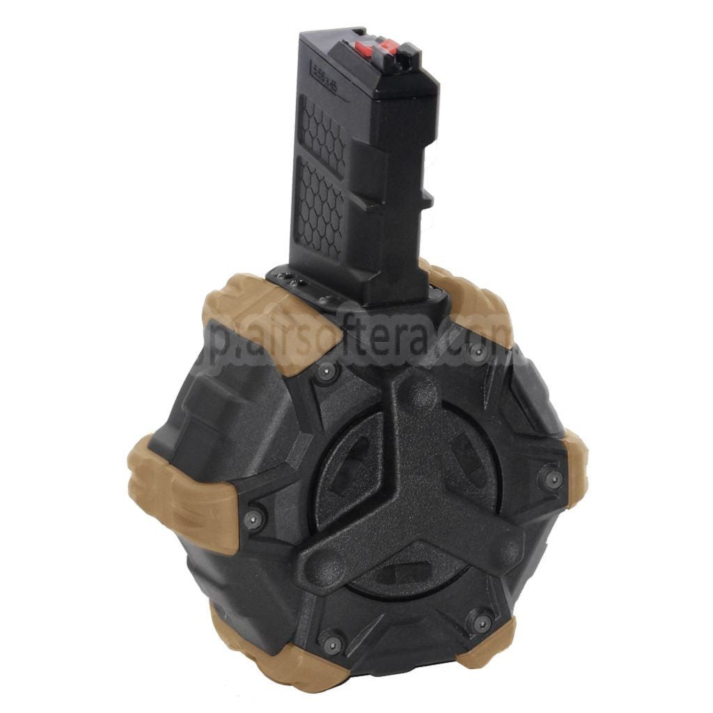 ARMORER WORKS AW カスタム 350発ガスアダプティブドラムマガジン WE (WE-TECH)オープンボルトタイプ L85 / SCAR-L / R5C / T65 / HK416 / AR対応M4 M16 GBBライフル