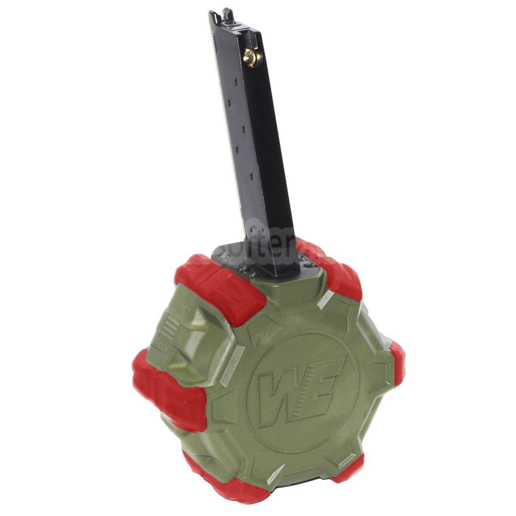 WE (WE-TECH) 350発ガスドラムマガジン EMG SAI RED / AW NEシリーズ / WE シングルスタック 1911 GBBピストル対応