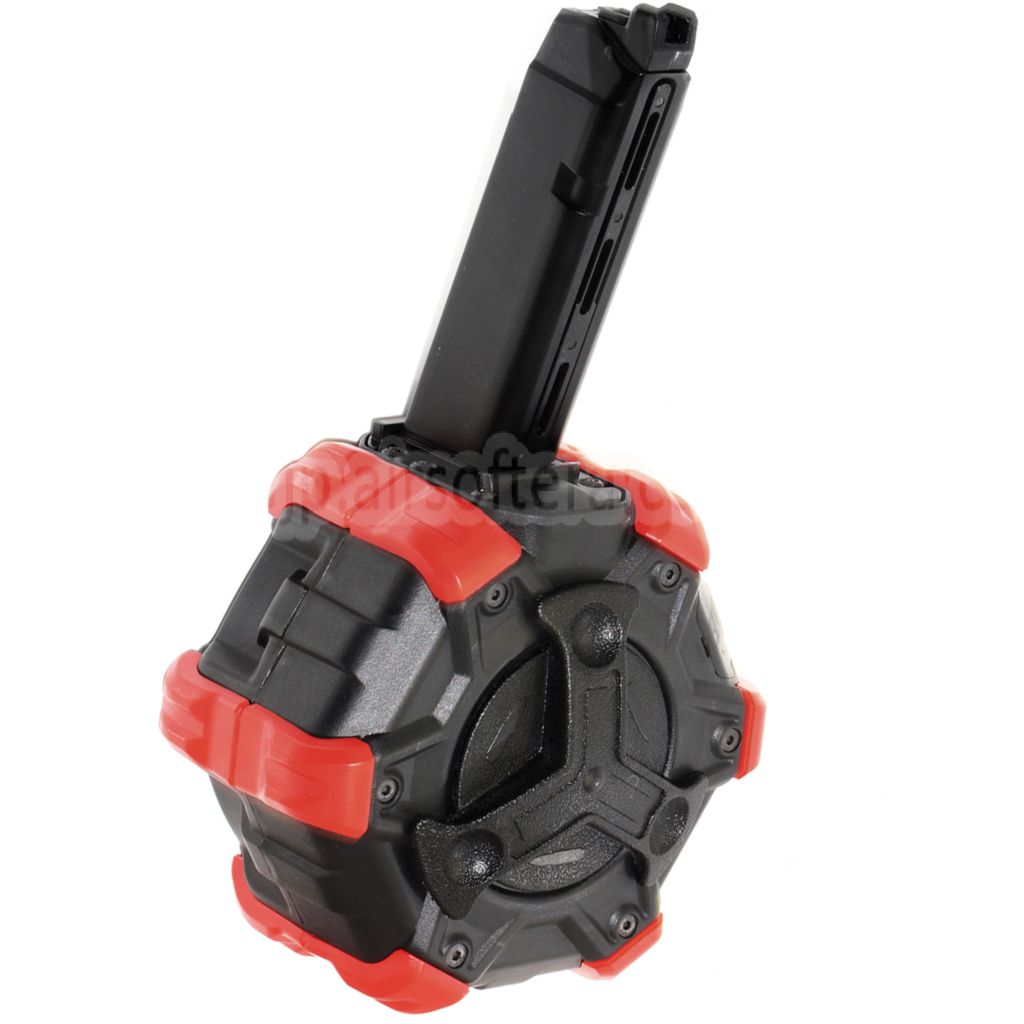 DOUBLE BELL 350発ガスアダプティブドラムマガジン G17 G18C Gシリーズ GBB対応エアソフトガン用ピストル ブラック/レッド