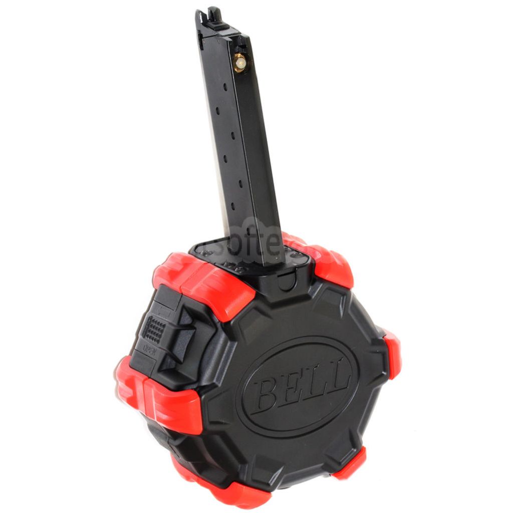 DOUBLE BELL 350発ガスアダプティブドラムマガジン（DOUBLE BELL 1911 ARMY 東京マルイ M1911シリーズ GBBピストル対応） ブラック/レッド