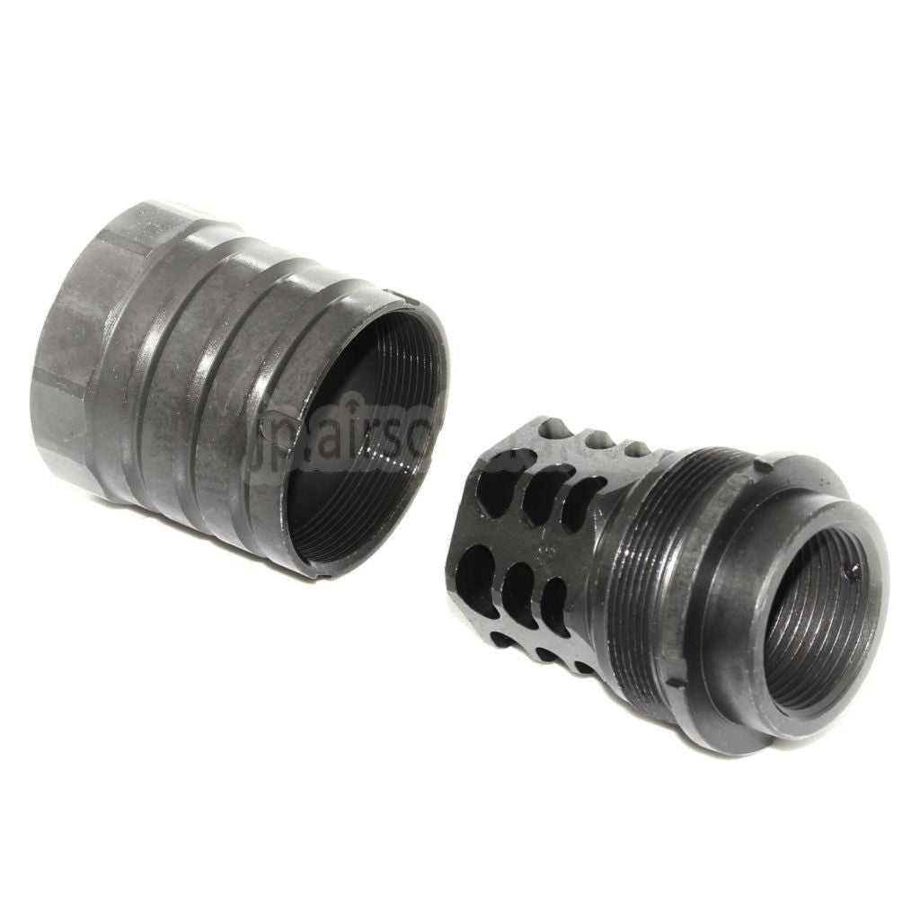 5KU 50mm 360 X37 マズルブレーキ フラッシュハイダー ブラストシールド付き +24mm 時計回りネジバレルライフルに適合 ブラック