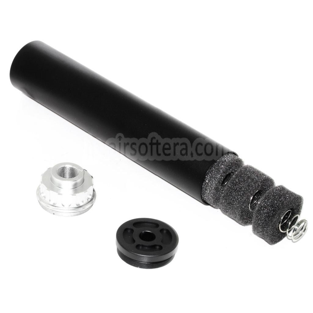 DOUBLE BELL 198mm/204mm x 43mm サプレッサー サイレンサー（-14mm CCW 反時計回りネジ ライフル エアガン）ブラック/シルバー